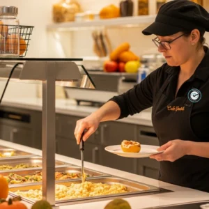 Allercheck'd chef serving a dish.